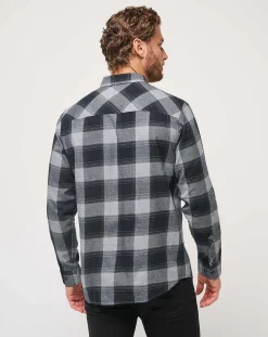 Cloud Flannel Plaid Button-Up