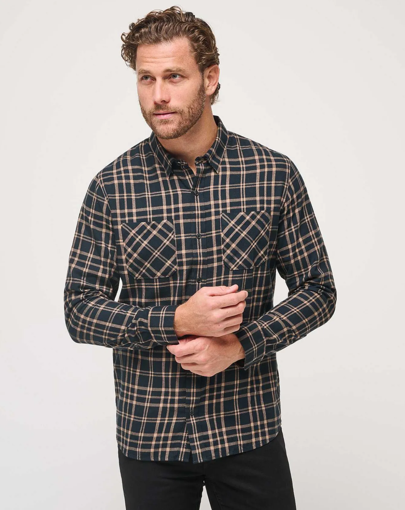 Cloud Flannel Plaid Button-Up